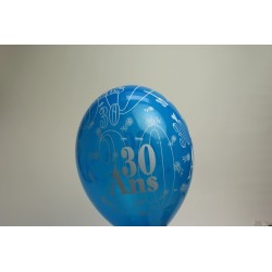 déco : ballons 30cm imprimés 30 ans (les 8) turquoise