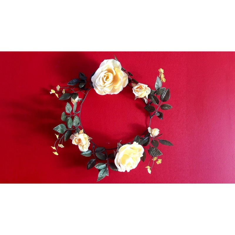 3 couronnes  de roses jaune en soie 30cm